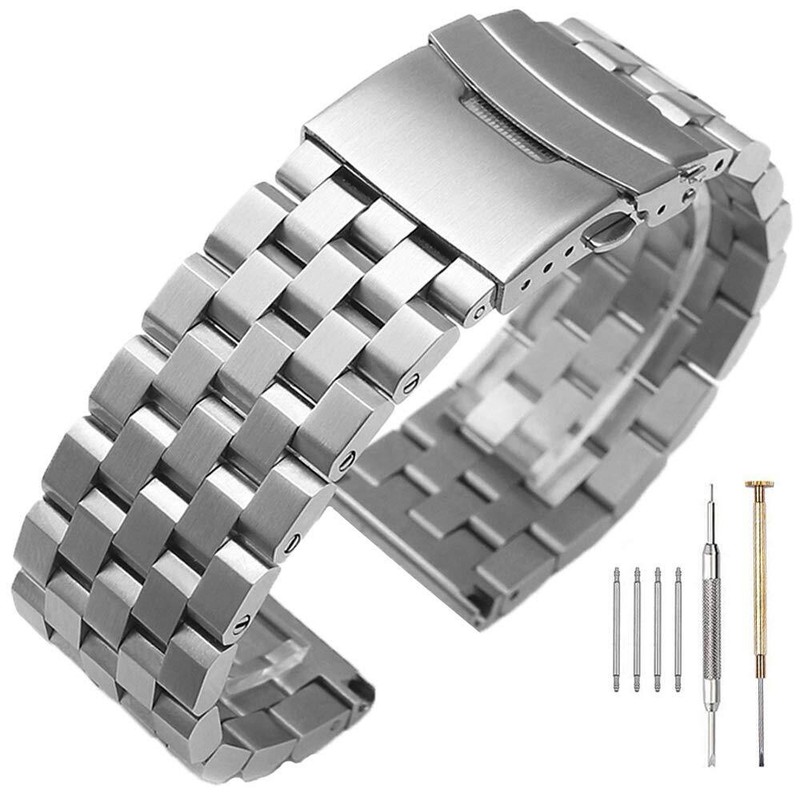 20 22 24mm Brushed Stainless Steel Watch Band Bracelet 5 Rows Engineer Wristband