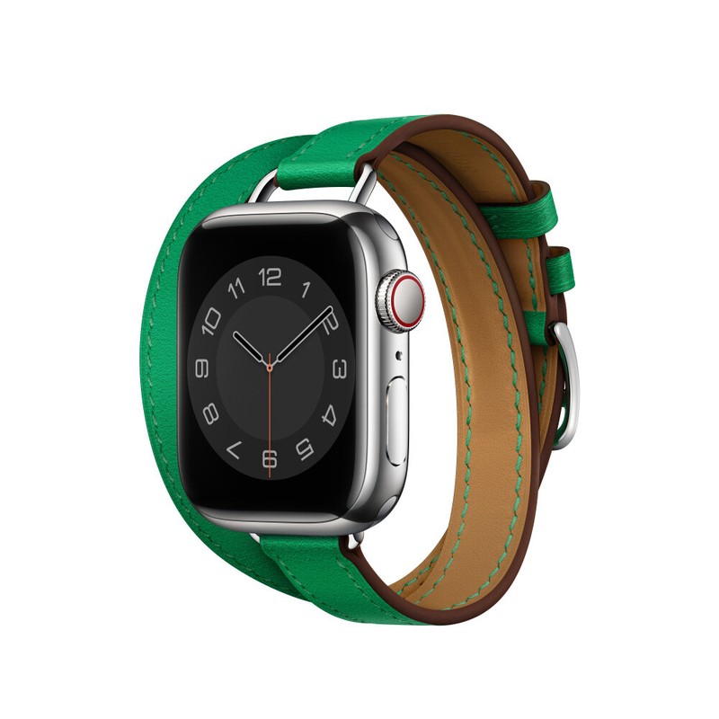 Slim Double Circle Leather Band Strap for Apple Watch 9 8 7 6 5 SE 40/44/41/45mm gallery