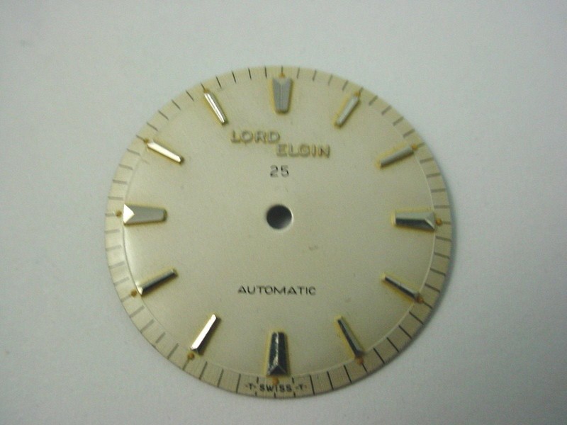 27.67mm Pearl Lord Elgin 25 Automatic Vintage Watch Dial Gold Arrow Markers NOS