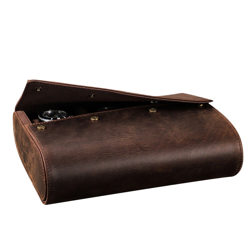 6 Slots Watch Roll Storage Box Genuine Leather Jewelry Display Travel Case NEW