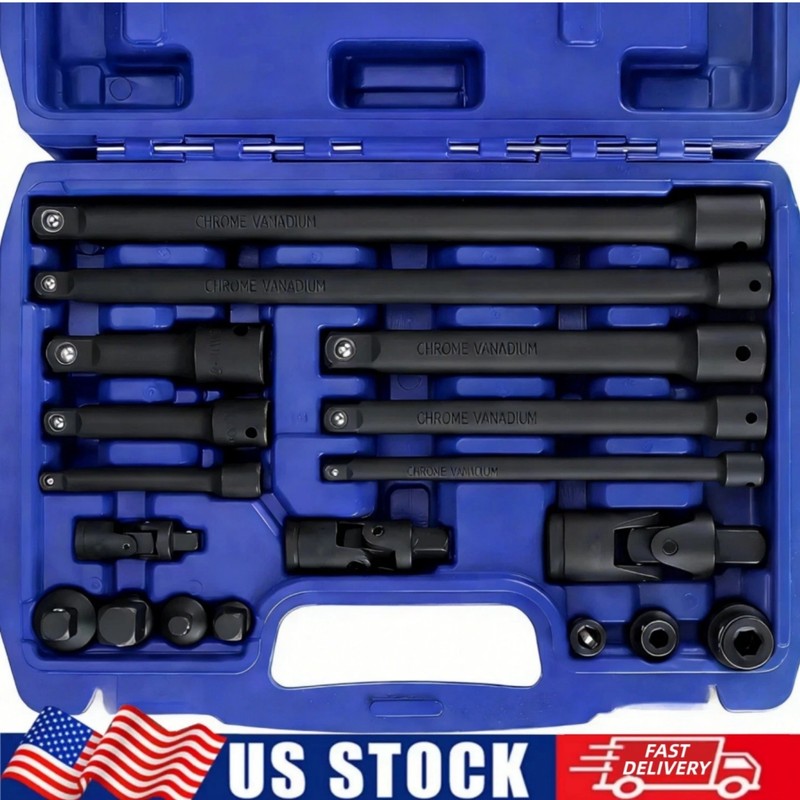 18PCS 1/4″, 3/8″ & 1/2″ Impact Socket Set Wrench Set Socket Adapters New