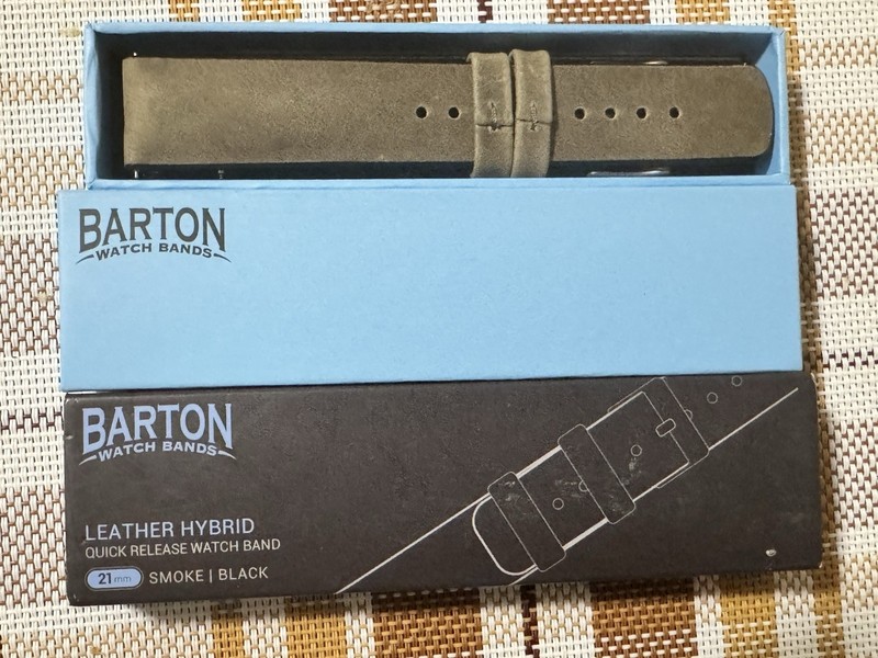 BARTON Hybrid Leather & Rubber Watch Band 21mm Smoke Black Quick Release New
