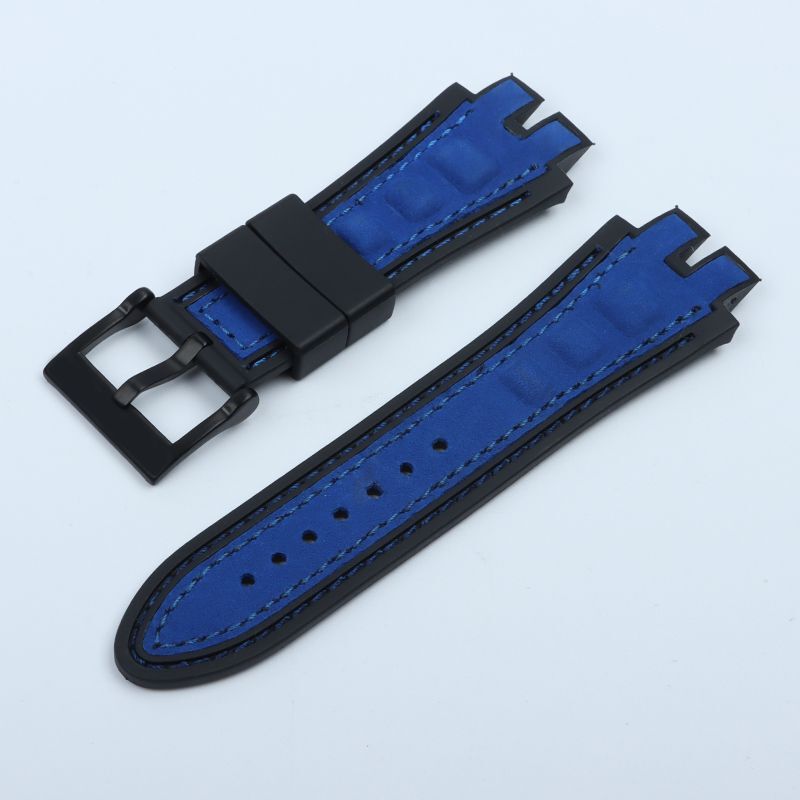 28mm Nubuck Leather Rubber Watch Band Strap Fits Roger Dubuis EXCALIBUR Blue gallery