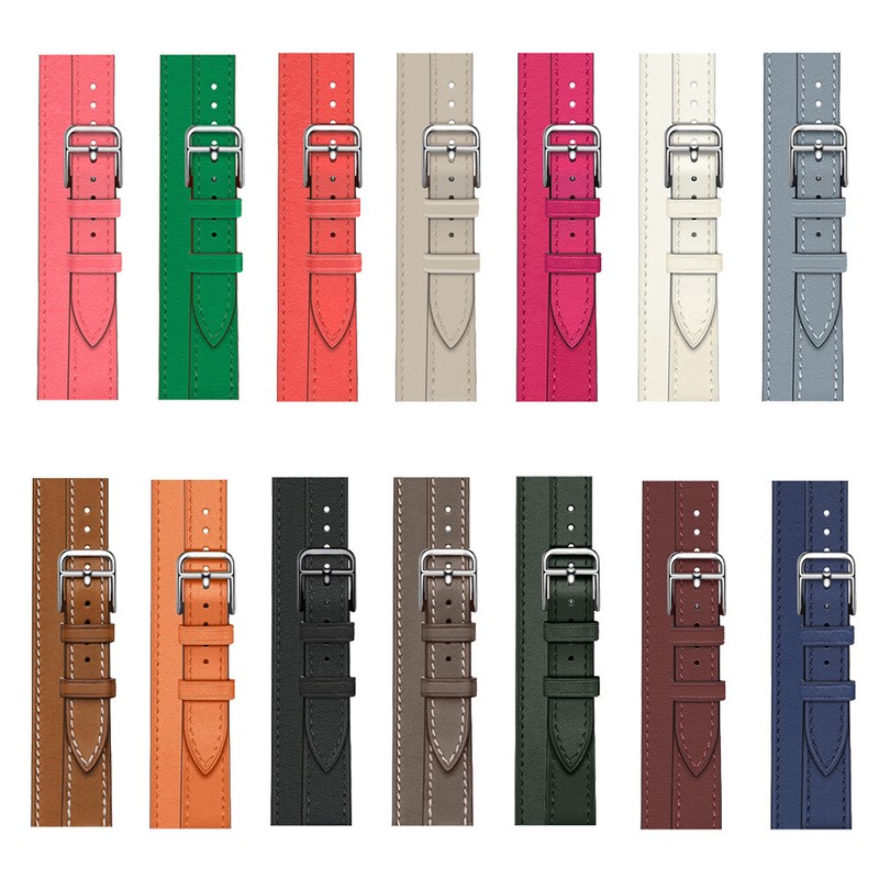 Slim Double Circle Leather Band Strap for Apple Watch 9 8 7 6 5 SE 40/44/41/45mm gallery