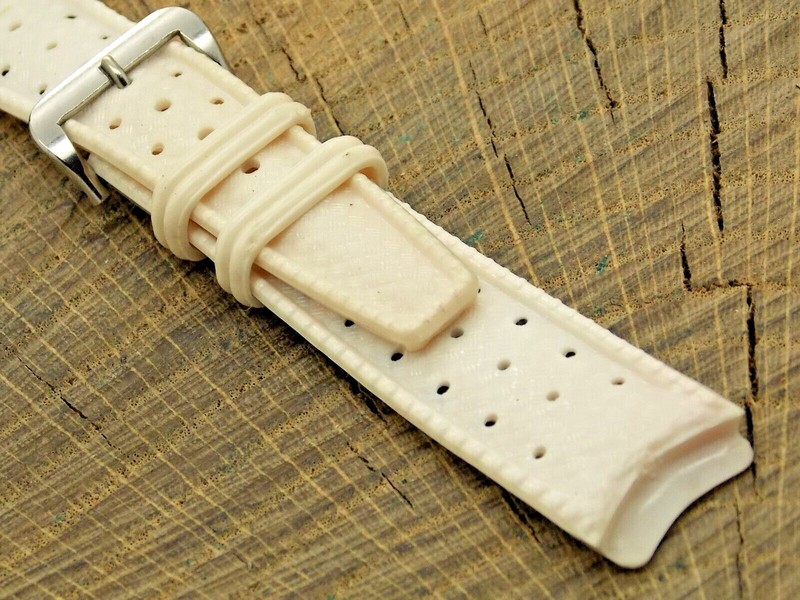 Vintage Watch Band NOS Unused Off-White Rubber w Silver Tone Buckle 19mm
