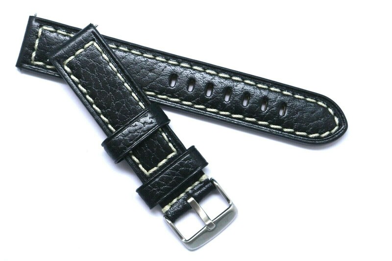 20 22mm Black or Brown Quality Oily Calf Leather Watch Band Strap Silver Buckle