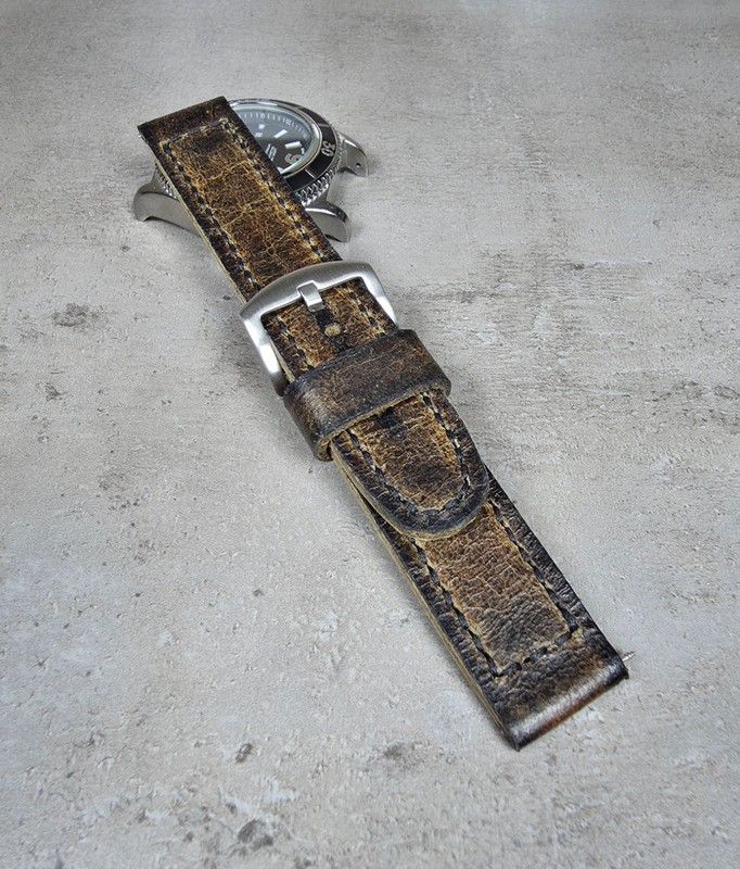 Handmade Brown Distressed Leather Watch Strap Vintage Band 18 20 22 24 26 28mm gallery