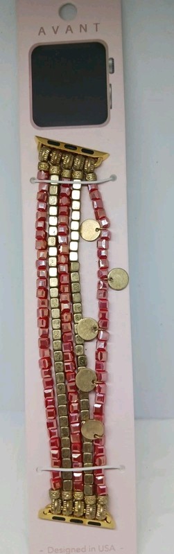AVANT Apple Watch Compatible Band glass Beaded 38mm 40mm New square orange gold
