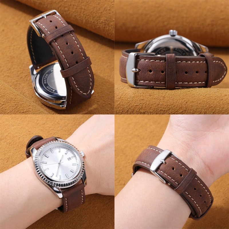 14mm 16mm 18mm 20mm 22mm 24mm Vintage Cowhide Watch Band for Seiko Quick Release gallery