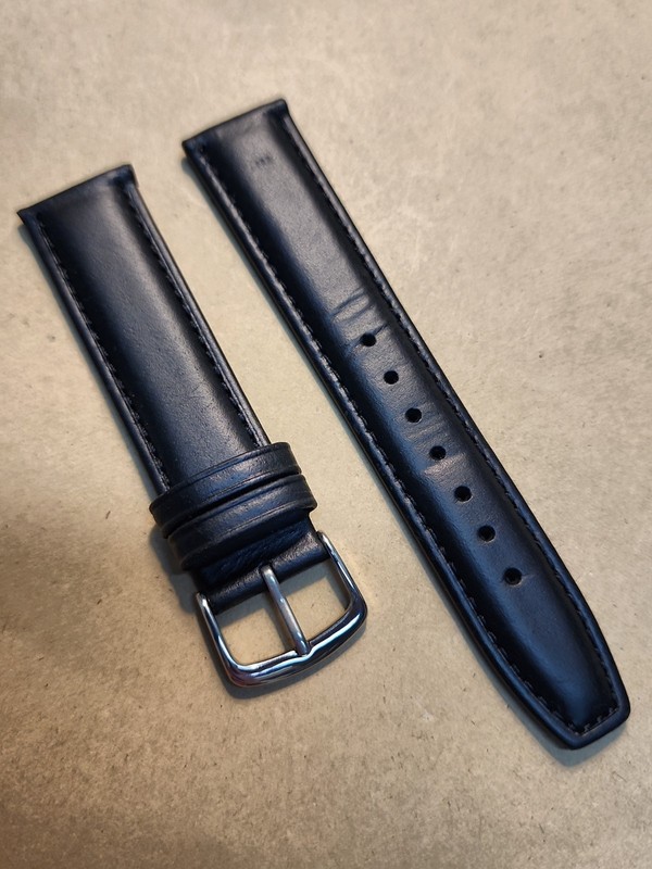 NOS Hadley Roma 19R Black Padded Stitched Oil Tan Leather Watch Band Inox Buckle