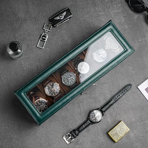 Watch Box, 6 Slot Watches Display Case with Drawer, Mens 6-Slot Midnight Green gallery