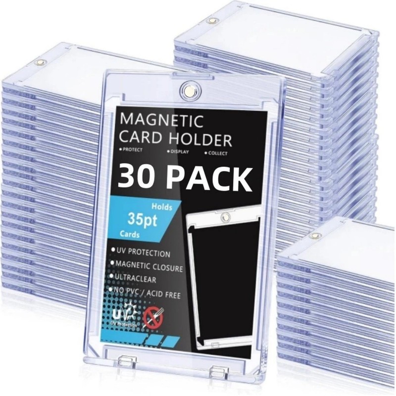 30 Pack Magnetic Trading Sports Card Holders 35pt One-Touch Hard UV Protection