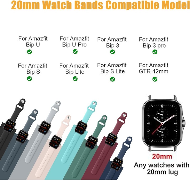 2 Pack Soft Silicone Bands Compatible with Amazfit Bip 3 Pro Watch Black/Gray gallery