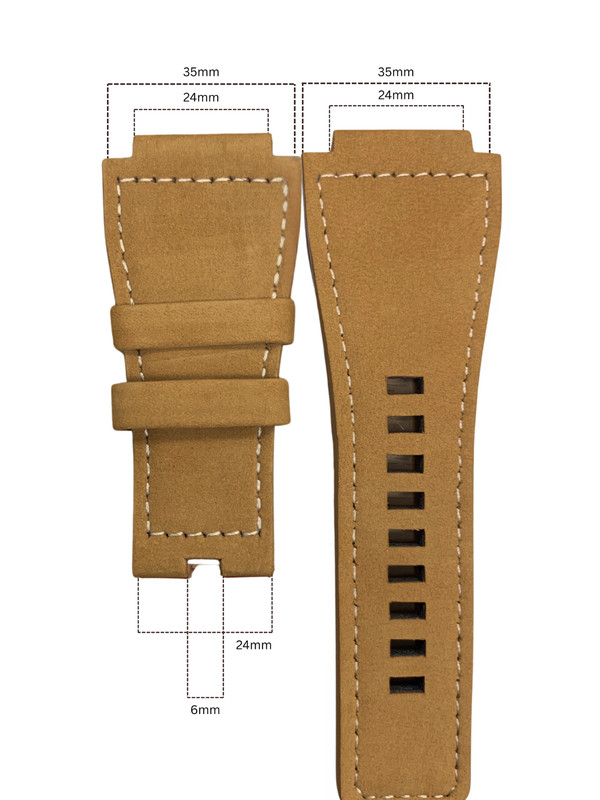 35mm Bell & Ross Style Velvet Leather Watch Strap – Tan with White Stitching gallery