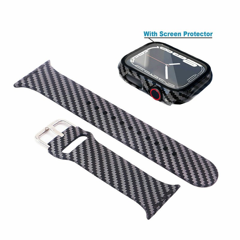Carbon Fiber Strap Case For Apple Watch Band Bracelet iWatch Series 8 7 6 5 4 3