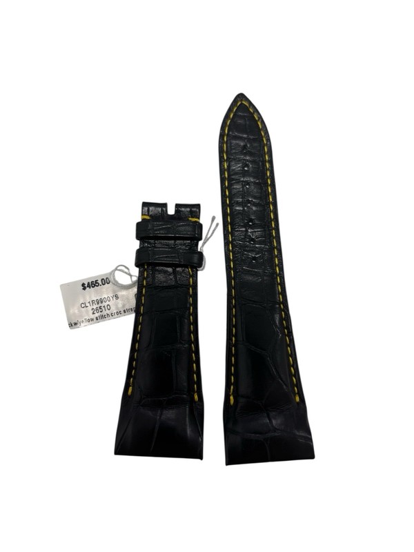 Authentic Franck Muller Black With Yellow Stitch Croc Strap 24 x 18