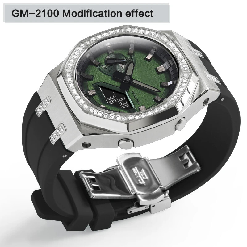 Diamond Steel Mod Kit Bezel Case Rubber Band for G-Shock GA2100 GMAS2100 GM2100 gallery