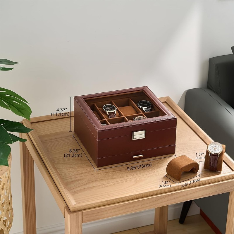 Watch Case 8 Slot Mens Watch Box Holder Organizer W/ Glass Lid 2-Layer Watches gallery