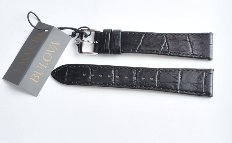 Bulova Men’s Black Calf Leather Watch Band Strap 20mm With Silver Buckle