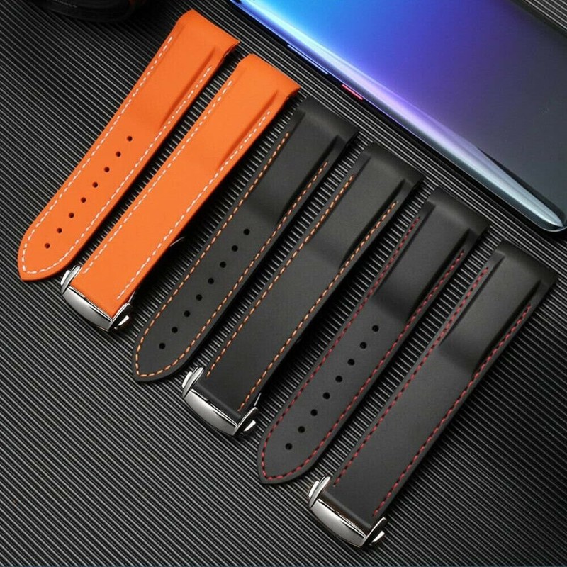 Curved End Rubber Silicone Watch Band Strap Bracelet Deployment Clasp 20 22mm gallery
