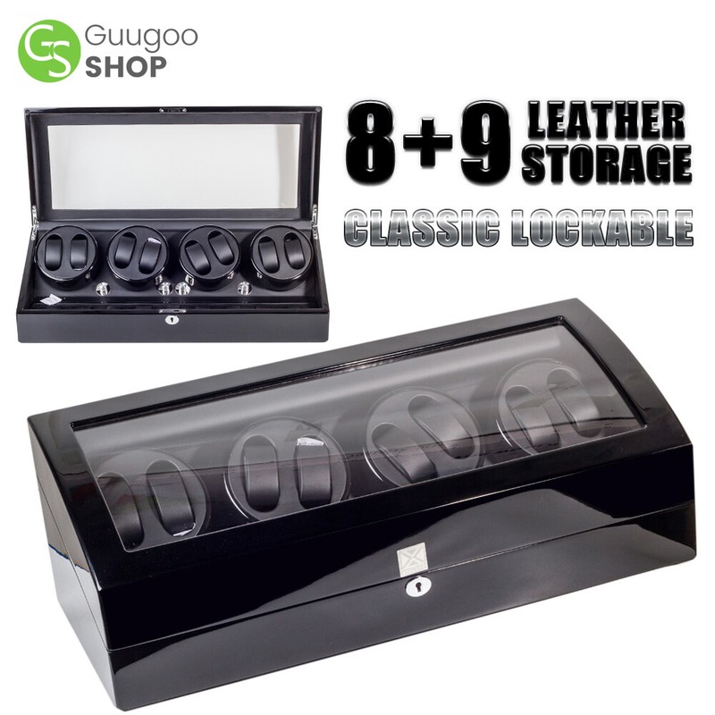 Automatic 8+9 Watches 4 Watch Winder Display Storage Box With Super Quiet Motors