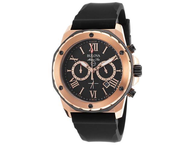 Bulova 98B104 98B118 Men's Marine Star Black Rubber Band Gold Buckle Replacement gallery