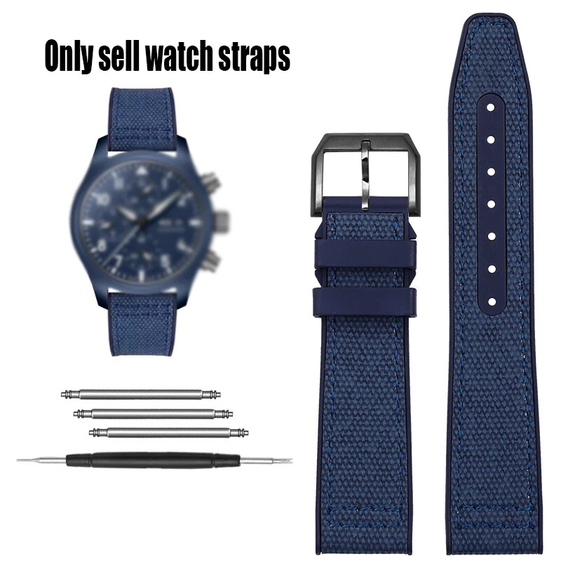 Nylon Rubber Watch Strap For IWC Pilot Mark 18 20MM Blue Canvas Men’s Wristband