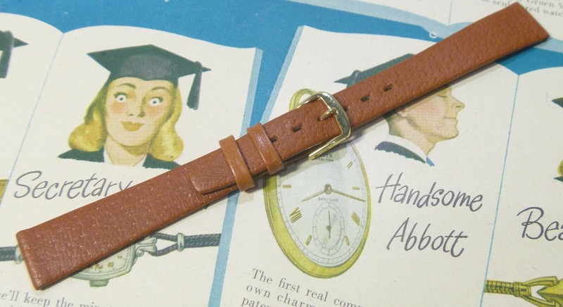 NOS 1990s Era 13mm Genuine PIGSKIN Leather Wristwatch Strap- RICH Brown- L@@K!!