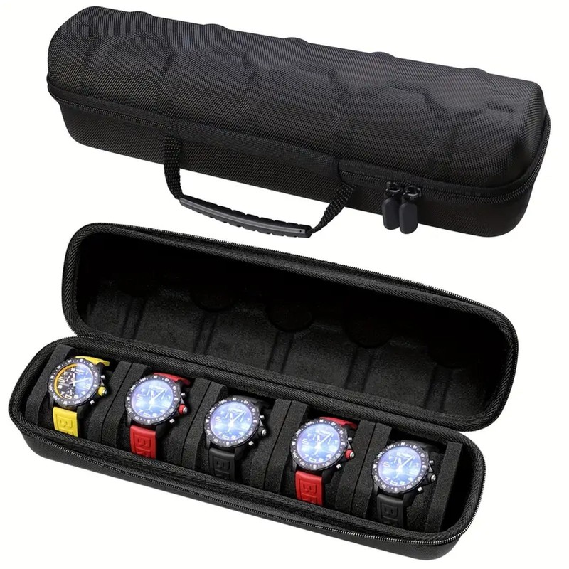 5-Compartment Portable Watch box - With Handle, Flip-Top Lid, and Soft Lining gallery