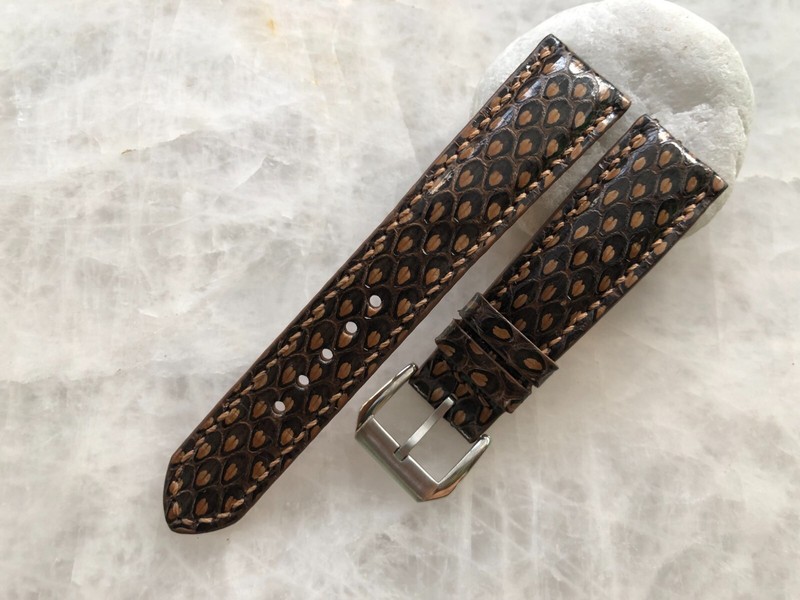 FOR SMALL WRIST 19mm/16mm Brown Python Print Leather Watch Strap Band gallery