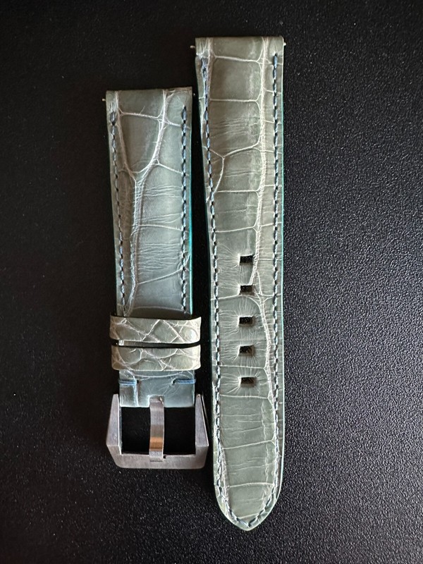 Alligator Leather shiny light blue green watch strap 20mm quick release