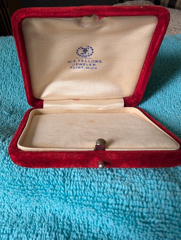 Jewelry Box Case Red Burgundy Velvet Nice Early 1900 Ring W E Fellows Flint Mich