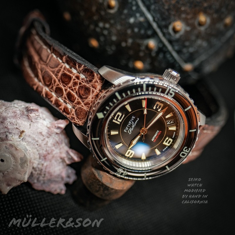Müller&Son 22mm Brown Genuine Crocodile Leather Watch Strap Deployment Buckle