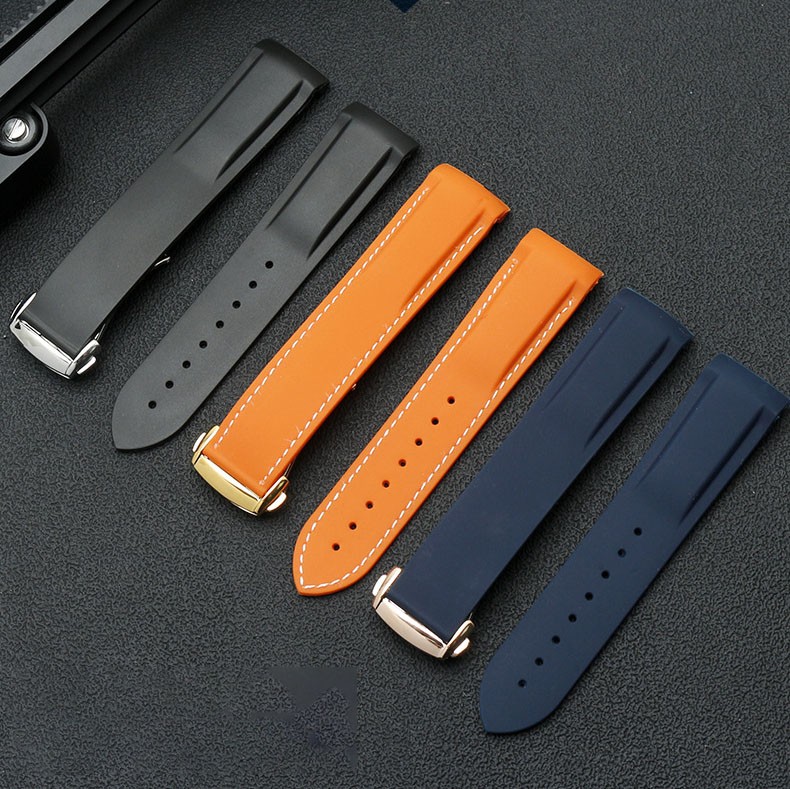 Curved End Rubber Silicone Watch Band Strap Bracelet Deployment Clasp 20 22mm gallery