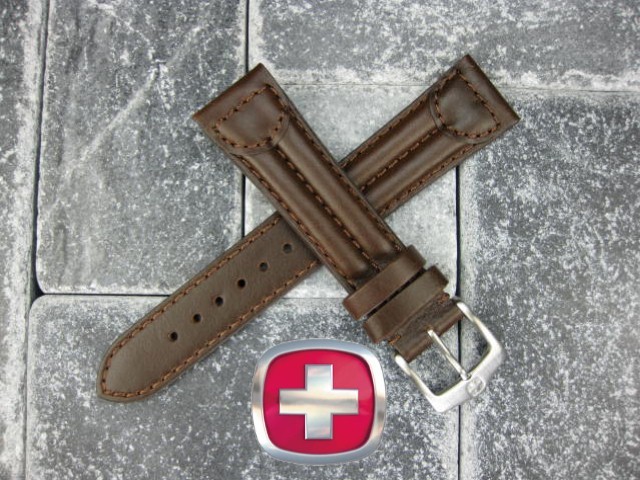New 18mm WENGER SWISS Dark Brown Leather Strap Army Band Chocolate Brown gallery