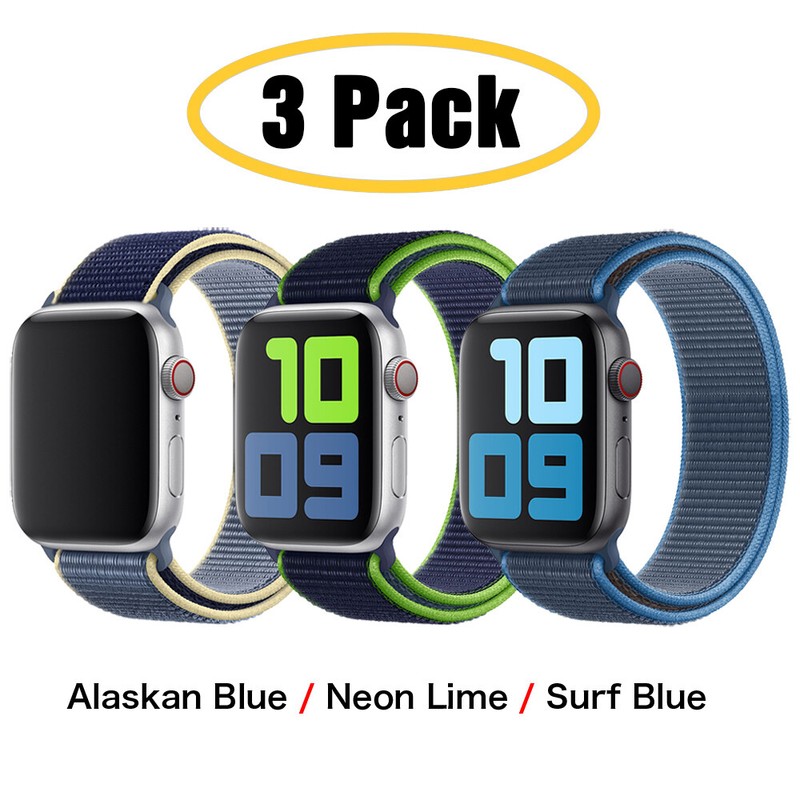 3 PACK Nylon Sport Loop Band Strap for Apple Watch 9 8 7 6 5 4 SE 38/40/44mm
