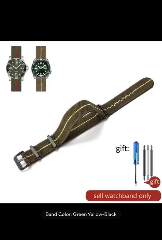 20mm Elastic Nylon Watch Strap Band Military Divers Brand New Green Yellow