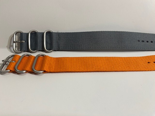 Pair. 24mm. Orange and Gray 0ne Piece Loop Thru Straps. Stainless Steel Keepers