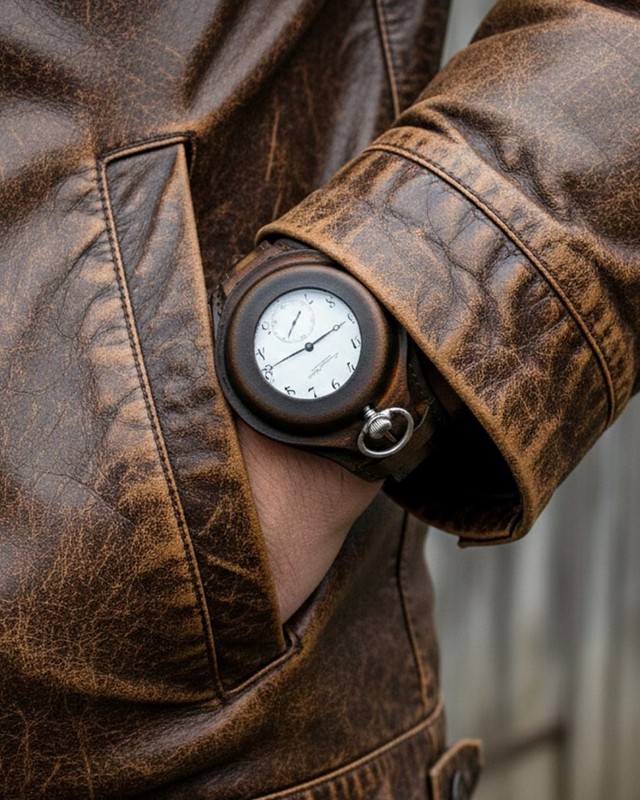 Brown Genuine Leather Wrist Band for Pocket Military Watch Strap CASE 48-54mm