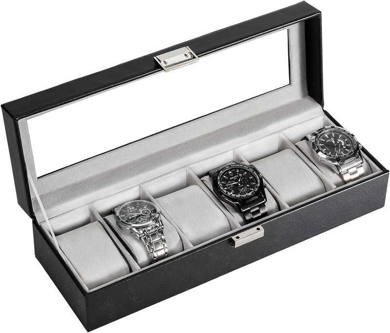 Watch Box, 6 Slot Mens Watch Case, Watch Storage Holder Organizer, Watch Display gallery
