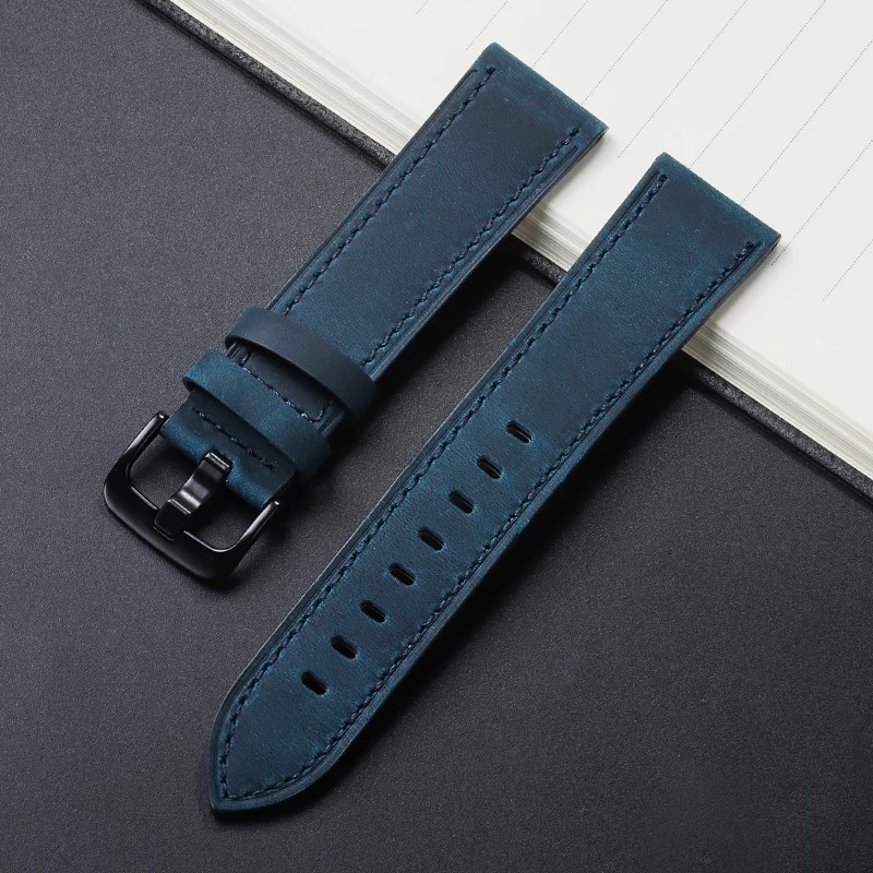 Vintage Crazy Horse Brushed Leather Watch Band strap 18 20 22 24mm universal