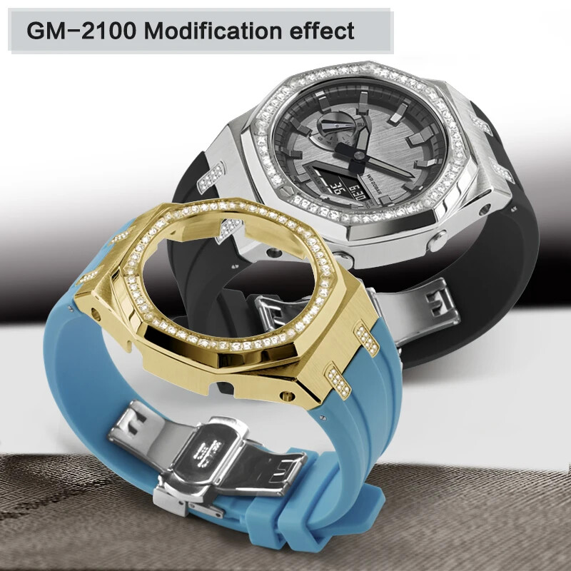 Diamond Steel Mod Kit Bezel Case Rubber Band for G-Shock GA2100 GMAS2100 GM2100 gallery