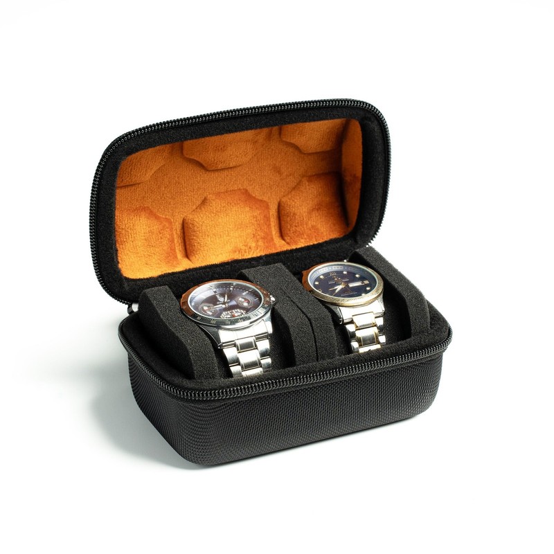 AUKURA 2 slots watch case for travel and storage, hard Watch 2 slots, BLACK