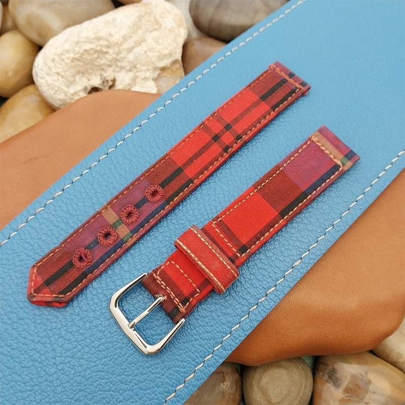 16mm Red Madras Plaid Tropical nos Classic 1950s Unused Vintage Watch Strap