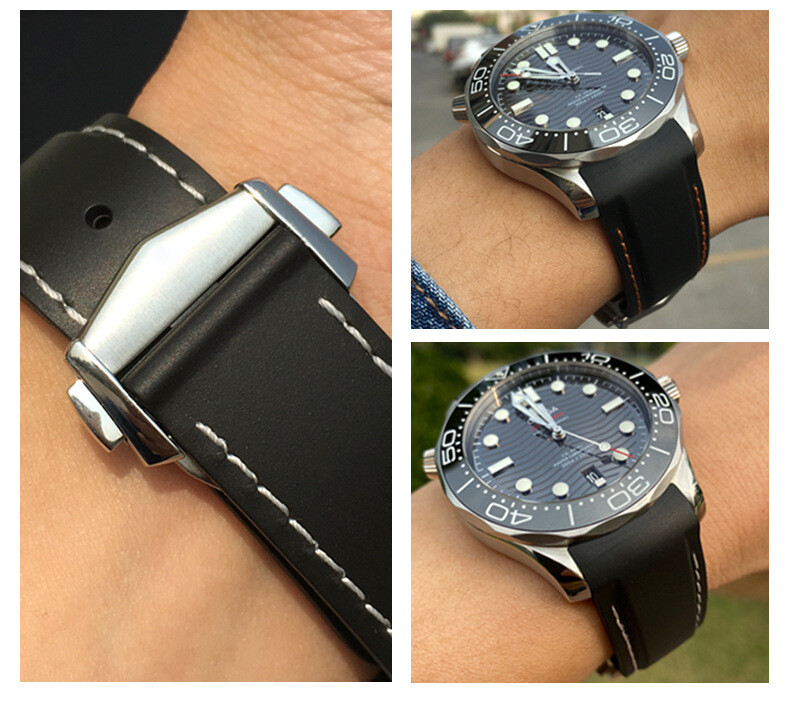 Butterfly Clasp Rubber Watch Band Strap 19 20 21mm Fits Omega New Seamaster 300 gallery