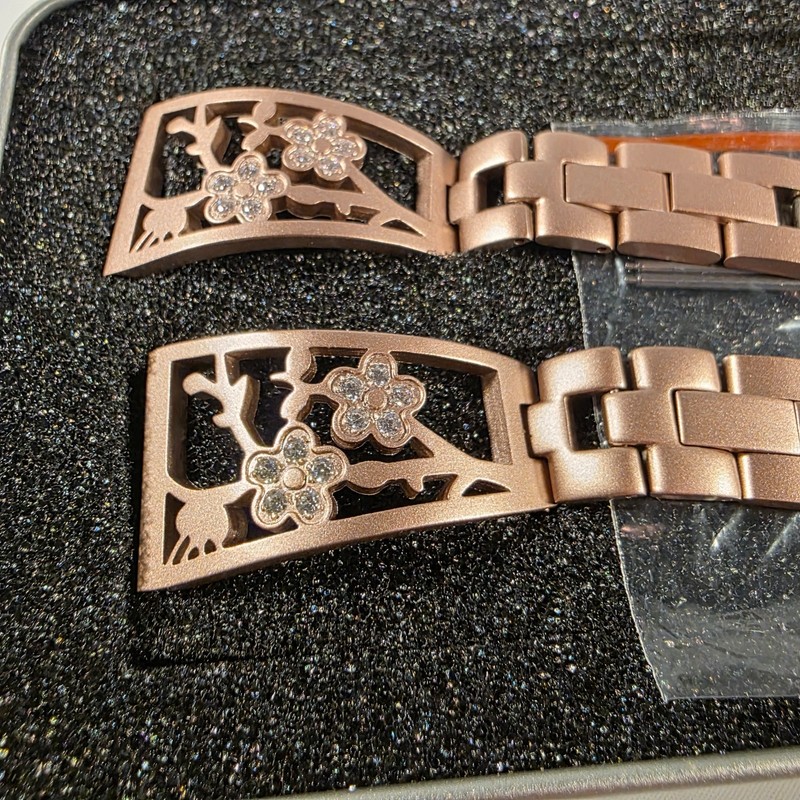 Mtozon Rose Gold Tone Floral Crystal Watch Band Bracelet Links Replacement Strap