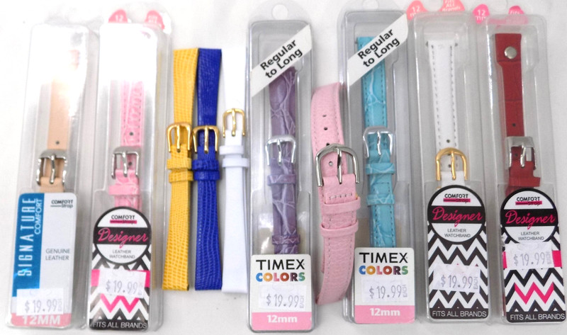 Lot of 10 New 12mm Watch Bands Leather Timex Pink Blue Yellow White Red New gallery