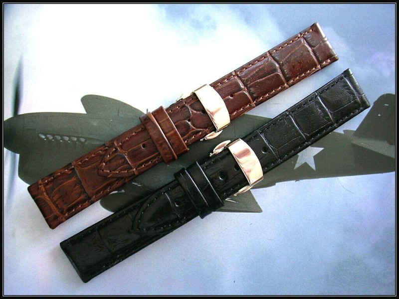 17mm Black Brown Crocodile Calf watch band strap SS Deployment Buckle IW SUISSE