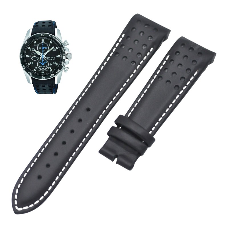 Sportura SNAE79 7T62-0KV0 21mm Black Leather Watch Strap For Seiko
