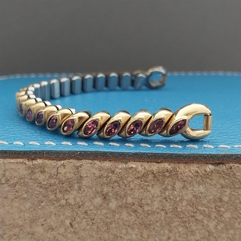 Ladies Bretton Gold-Filled Rhinestone 1940s Vintage Cocktail Watch Band